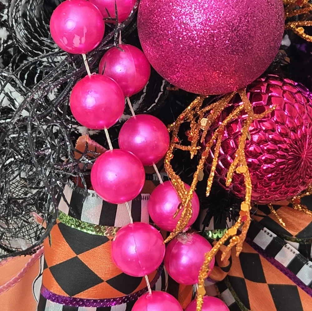 Halloween Whimsical Pink Ghost Wreath Swag